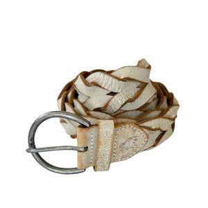 Abercrombie & Fitch Women's Cream and Tan Braided Leather Belt